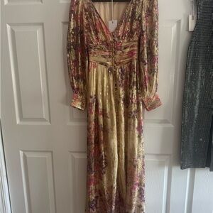 HEMANT & NANDITA Gold and Pink Long Sleeve Dress